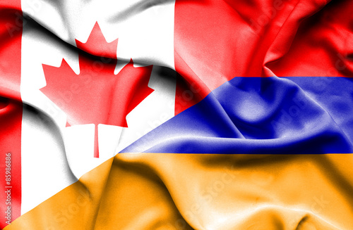 Waving flag of Armenia and Canada