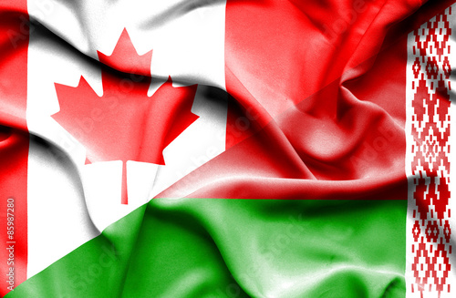 Waving flag of Belarus and Canada