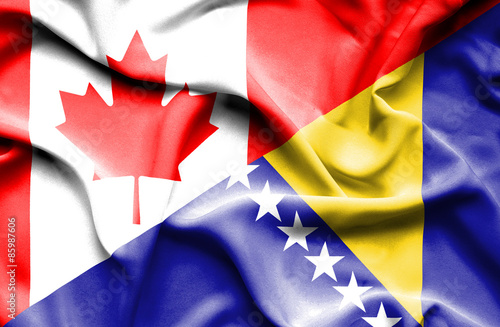 Waving flag of Bosnia and Herzegovina and Canada