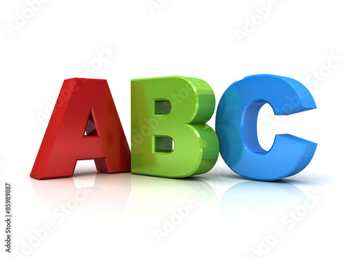 3d abc letters isolated over white background with reflection