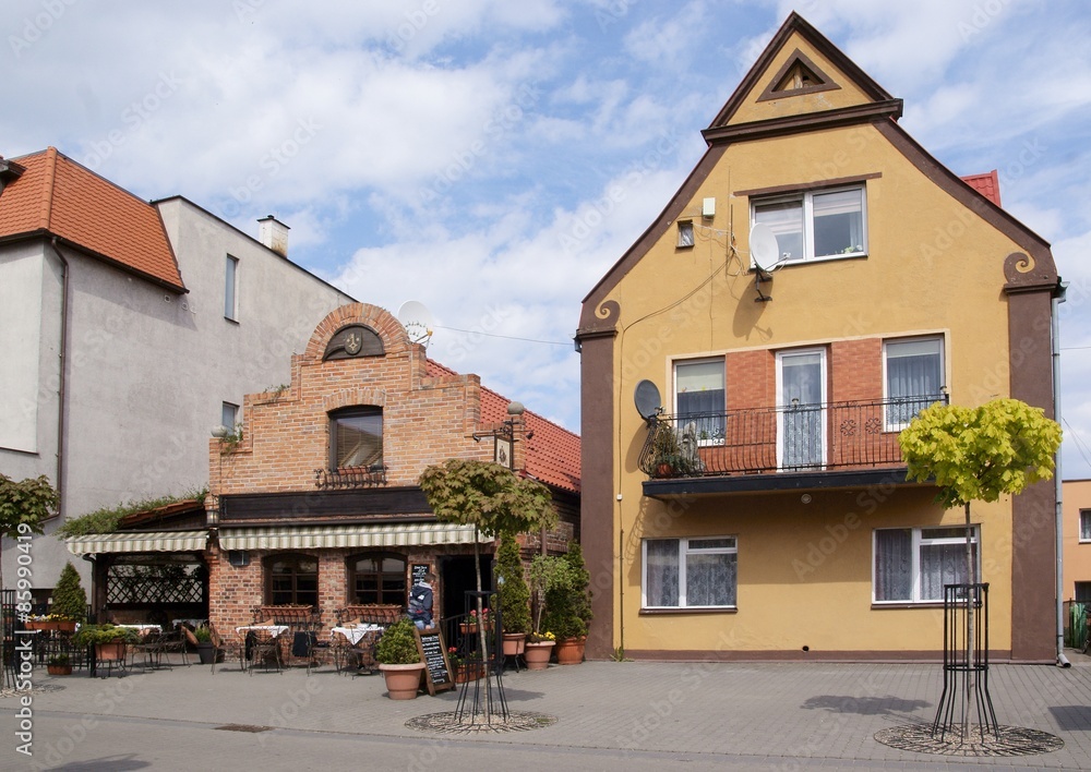 Naklejka premium old small houses in Hel town