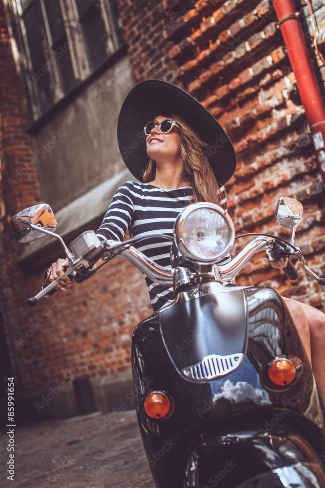 Good Looking Girl Posing on Stylish Scooter. Stock Image - Image of beauty,  outdoors: 108827573
