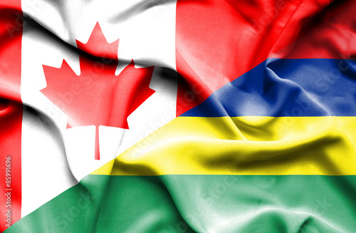 Waving flag of Mauritius and Canada