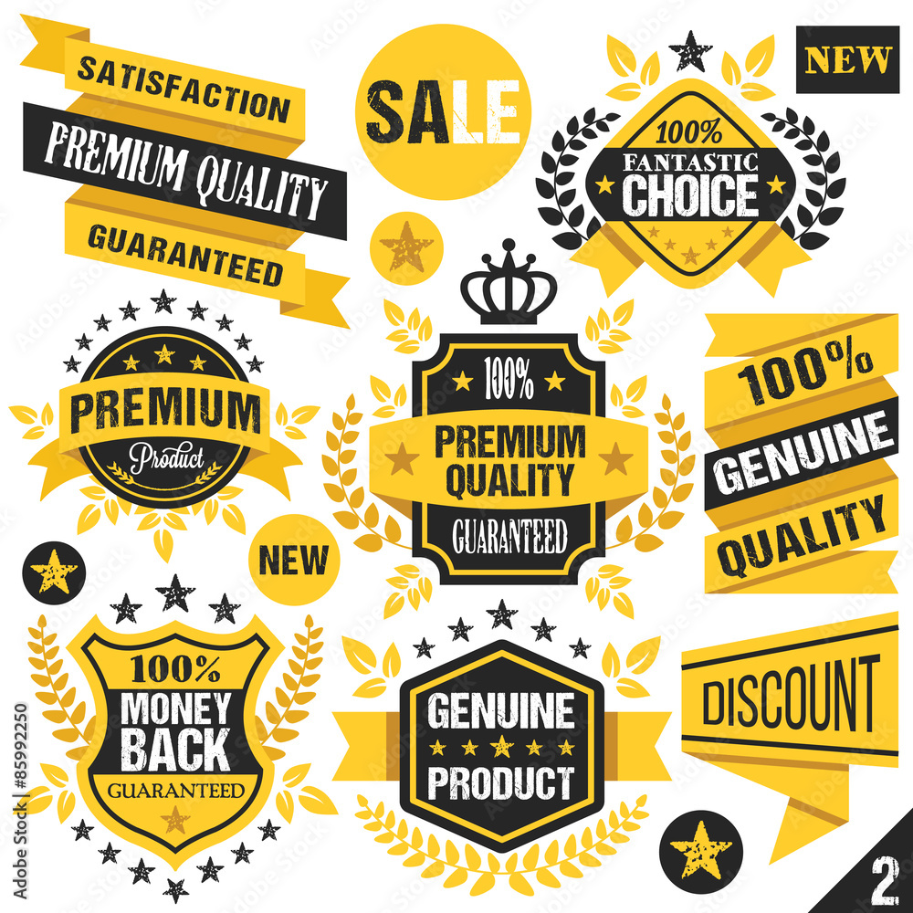 Naklejka premium Black and yellow stickers, badges, labels and ribbons. Set 2