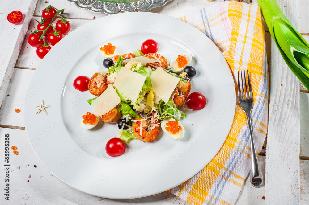 Salad with eggs and shrimps