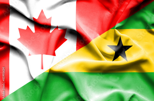 Waving flag of Sao Tome and Principe and Canada