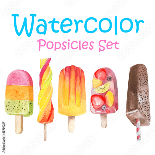 Vector watercolor icecream popsicle set