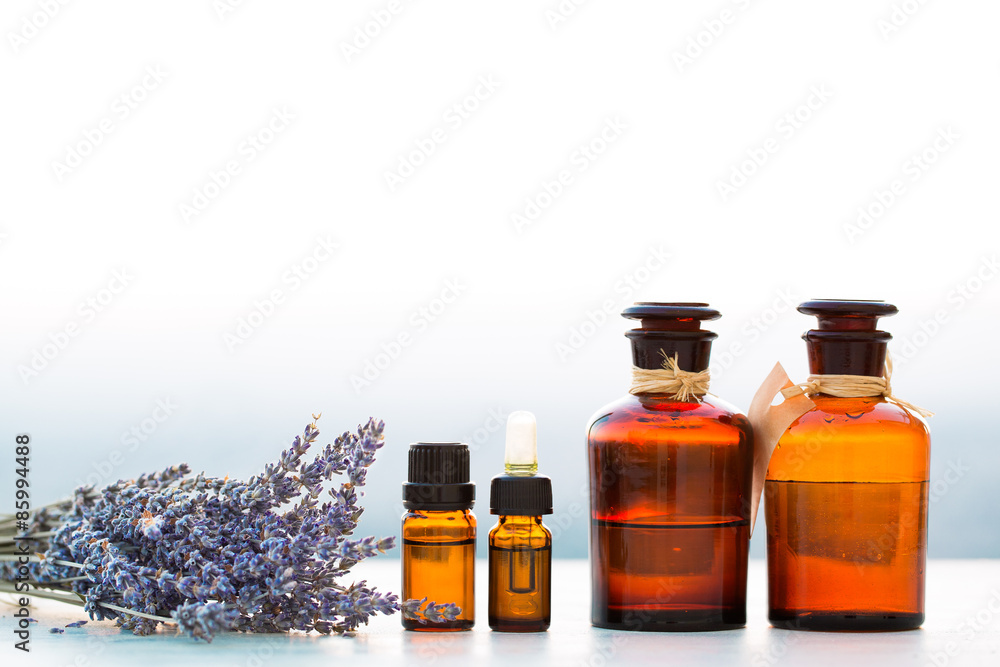 Spa oils in bottles with lavender Spa oils in bottles with lavender