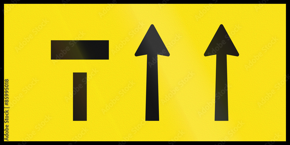 An Australian temporary roadwork sign: Left of three lanes ends