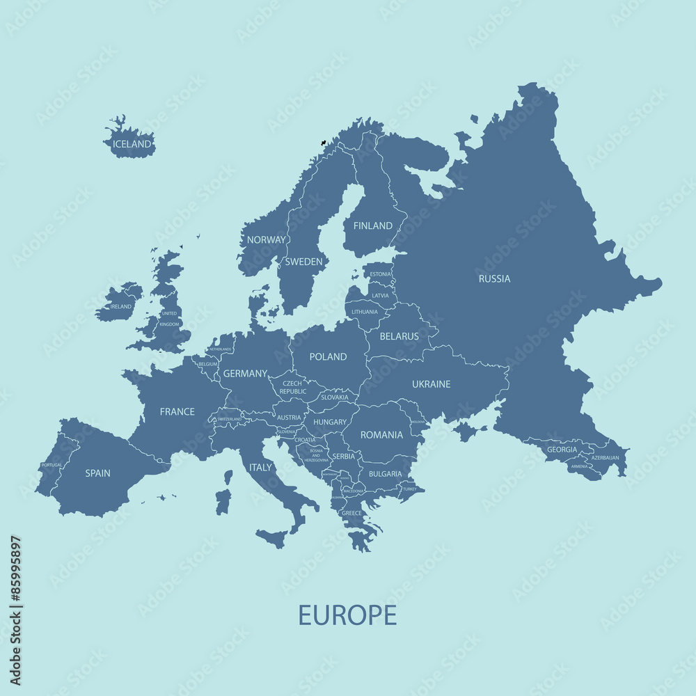 Fototapeta premium EUROPE MAP WITH BORDERS AND NAME OF THE COUNTRIES illustration vector 