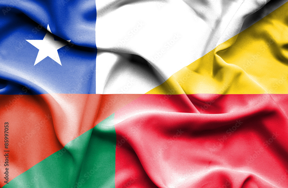 Waving flag of Benin and Chile Waving flag of Benin and Chile