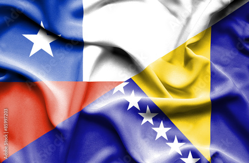 Waving flag of Bosnia and Herzegovina and Chile