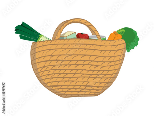 Vector drawing of a wicker basket carrying fresh produce