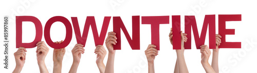 Photos People Hands Hold Red Straight Word Downtime