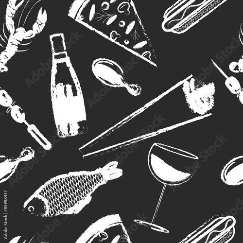 Cute seamless pattern with fast food