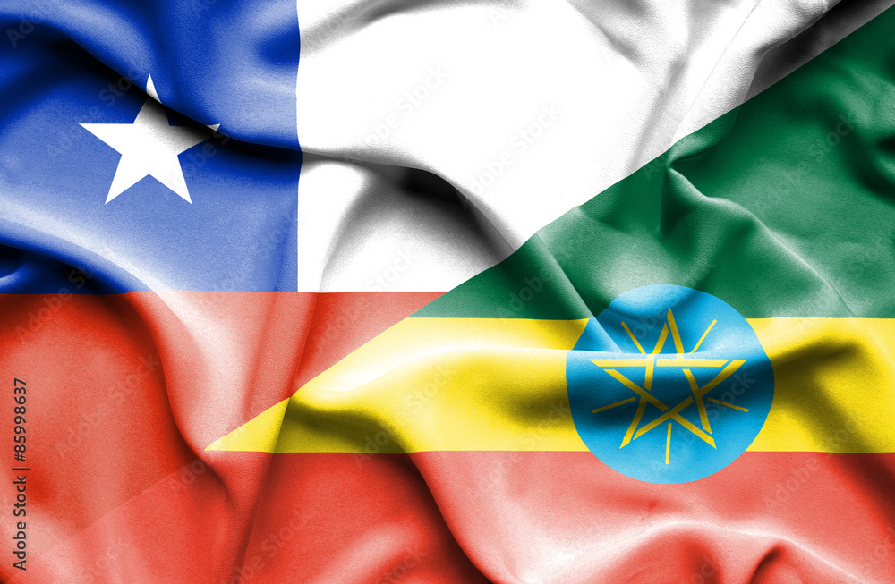 Waving flag of Ethiopia and Chile Waving flag of Ethiopia and Chile