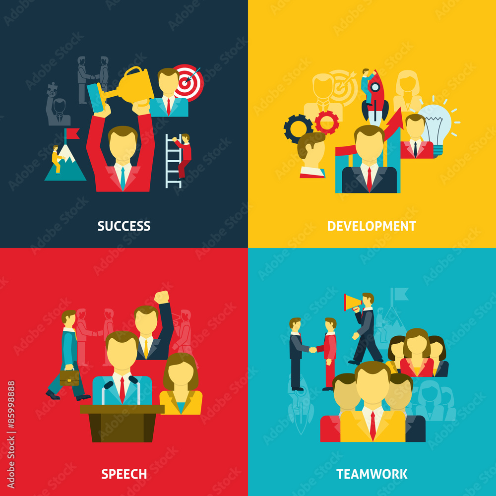 Leadership in business icons set Leadership in business icons set