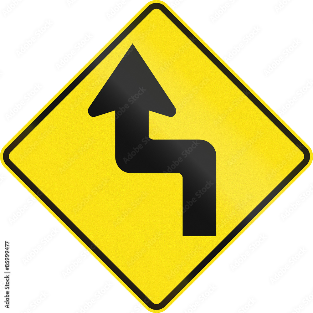 Australian road warning sign - Reverse turn Australian road warning sign - Reverse turn