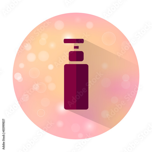 Vector stylish flat icon with long shadow effect of beauty and cosmetic on blurred background. Bottle.