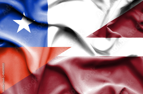 Waving flag of Latvia and Chile