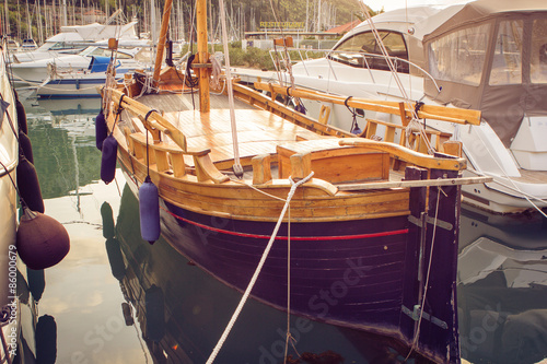 Pretty old boat in Dubrovnik marina in Croatia