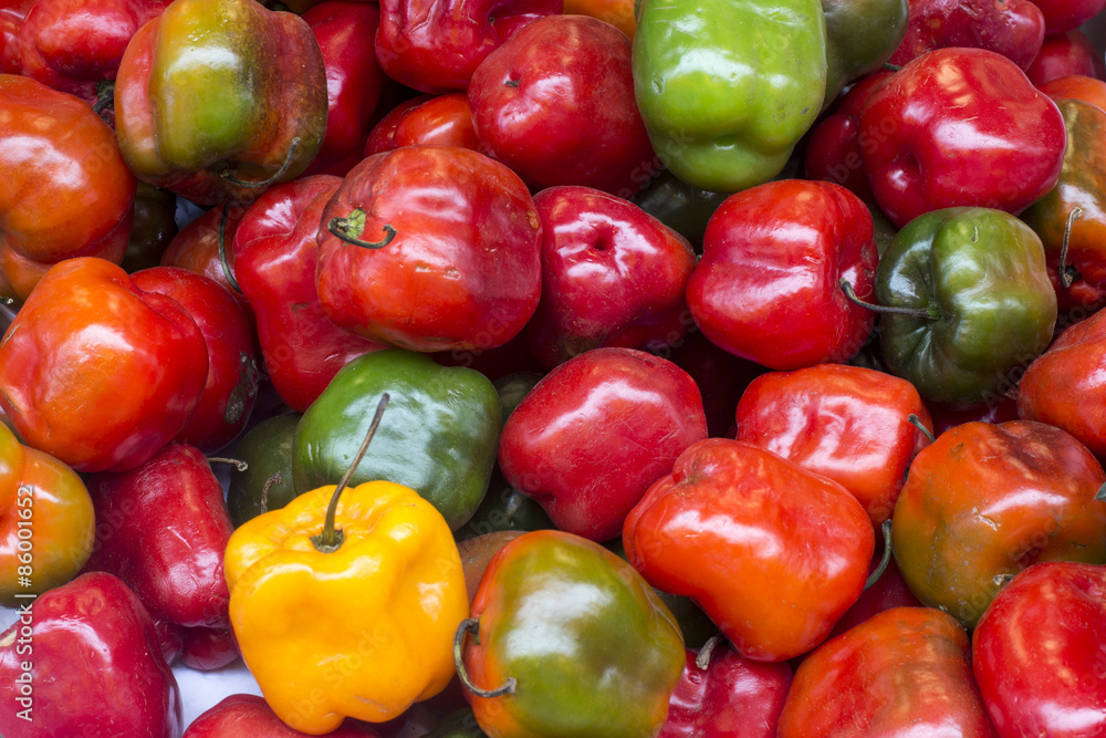 Red, green and yellow chilli pepper from peru called Red, green and yellow chilli pepper from peru called