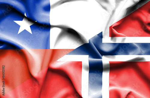 Waving flag of Norway and Chile
