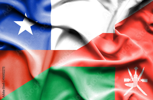 Waving flag of Oman and Chile