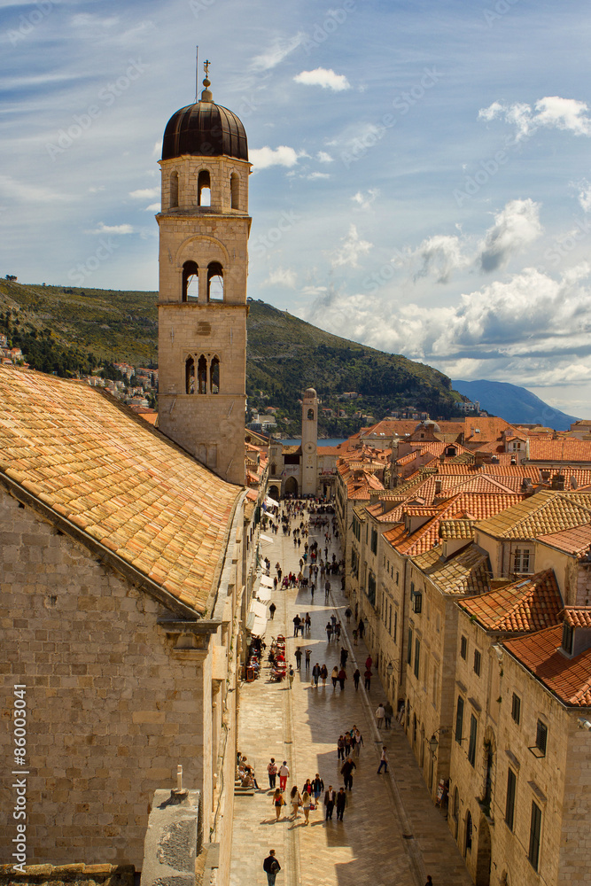 Fabulous skyline view on the main street of Dubrovnik city in Croatia