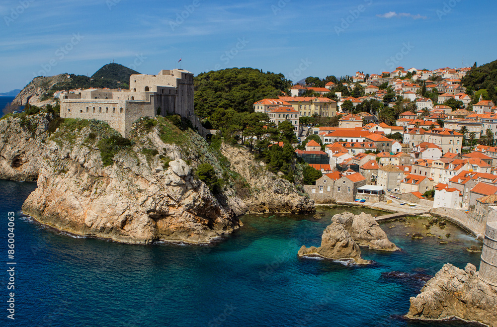 Gorgeous view from the sea on the center of Dubrovnik city in Croatia