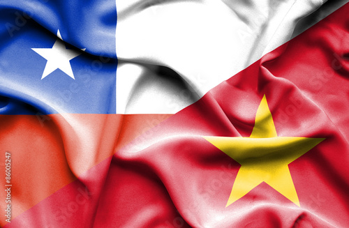 Waving flag of Vietnam and Chile