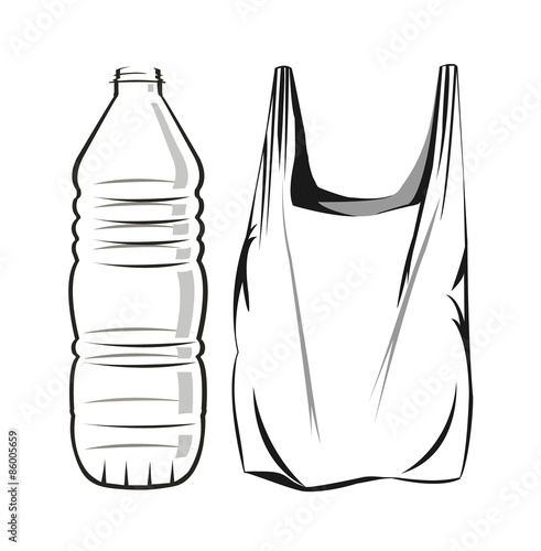 Vector image of a plastic water bottle and bag