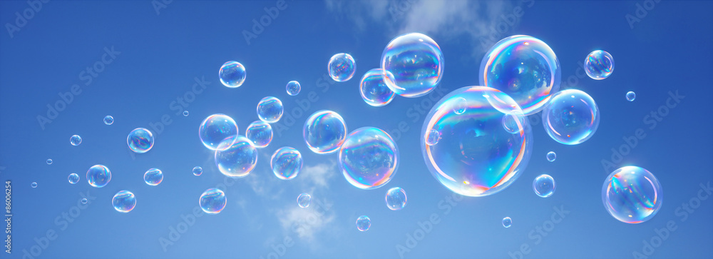 Seifenblasen vor blauem Himmel 2 - obrazy, fototapety, plakaty 