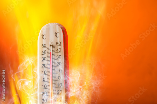 Celsius thermomether with fire flames