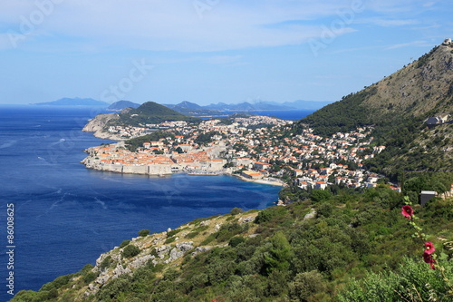 Panorama view of the Dubrovnik town and blue Adriatic 