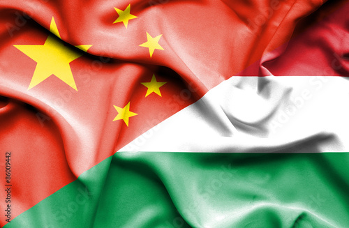 Waving flag of Hungary and China
