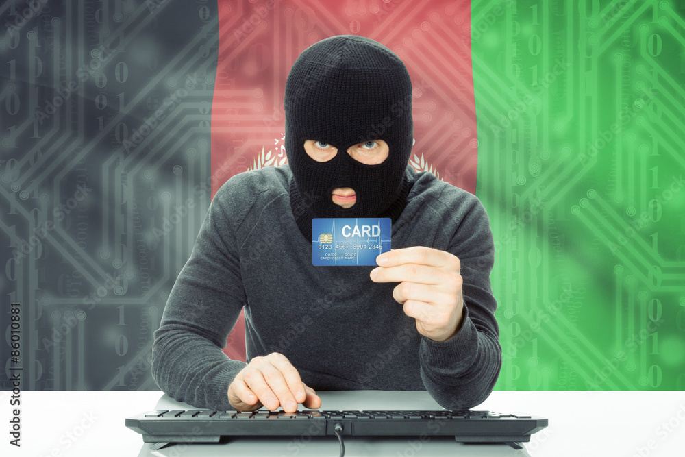 Concept of cybercrime with national flag on background - Afghanistan Concept of cybercrime with national flag on background - Afghanistan