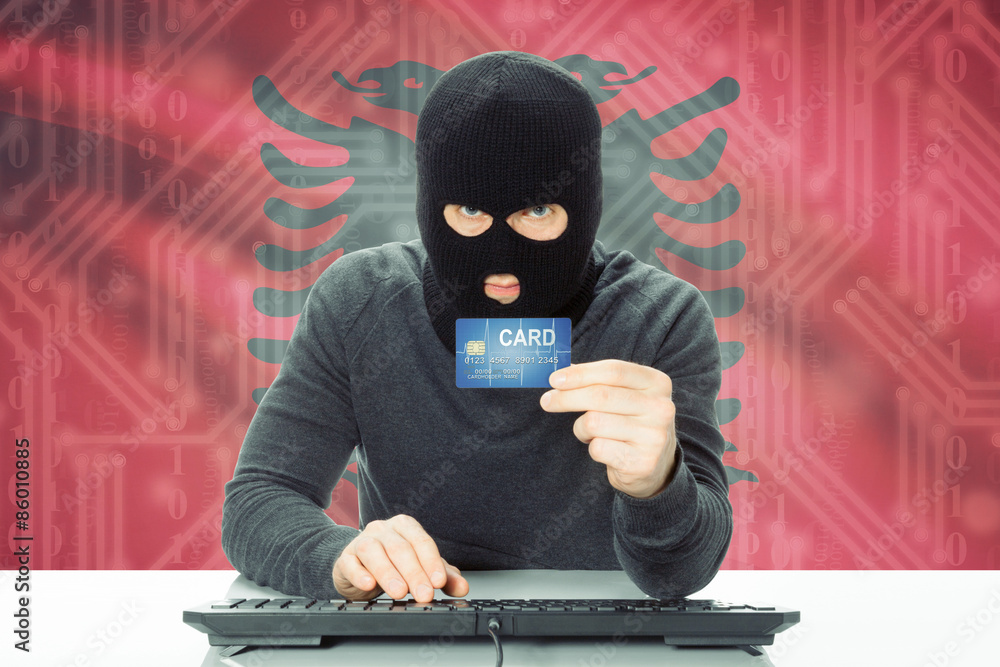 Concept of cybercrime with national flag on background - Albania Concept of cybercrime with national flag on background - Albania