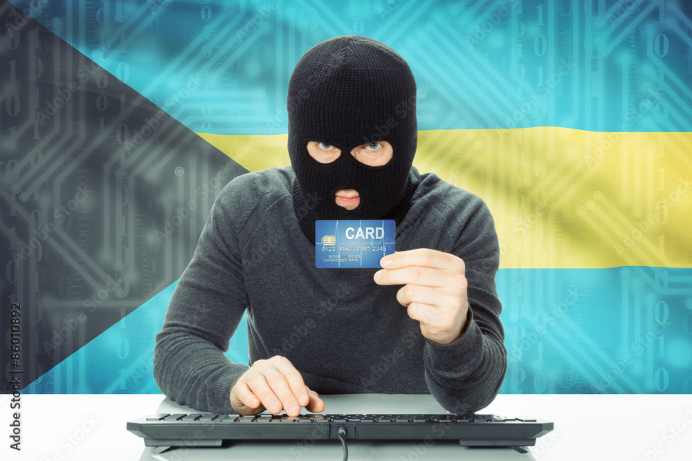 Concept of cybercrime with national flag on background - Bahamas Concept of cybercrime with national flag on background - Bahamas