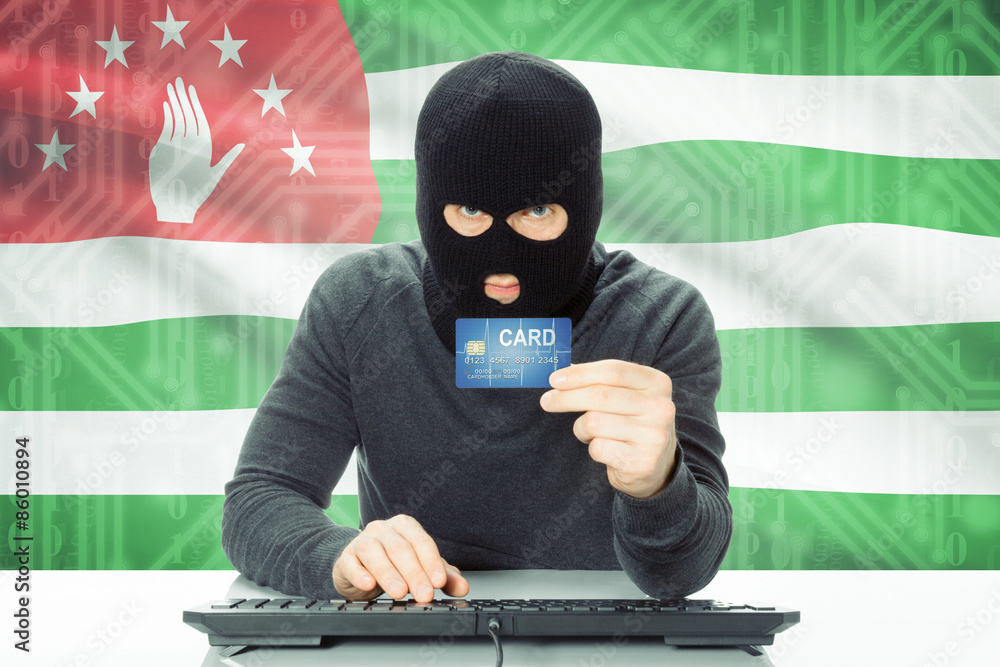 Concept of cybercrime with national flag on background - Abkhazia
