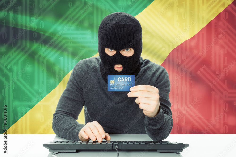 Concept of cybercrime with national flag on background - Congo-Brazzaville Concept of cybercrime with national flag on background - Congo-Brazzaville