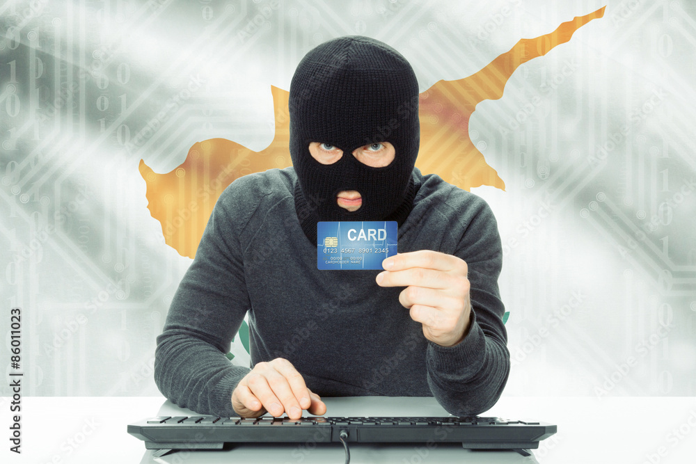 Concept of cybercrime with national flag on background - Cyprus Concept of cybercrime with national flag on background - Cyprus
