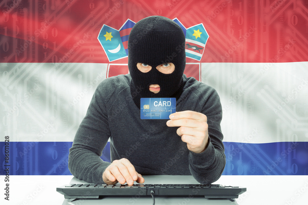 Concept of cybercrime with national flag on background - Croatia Concept of cybercrime with national flag on background - Croatia