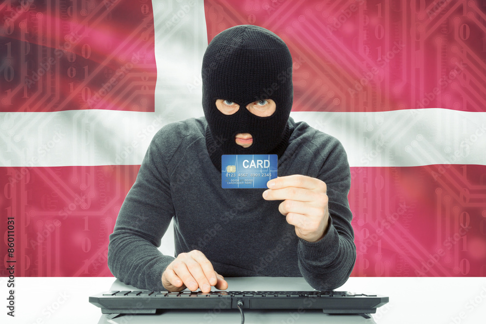 Concept of cybercrime with national flag on background - Denmark Concept of cybercrime with national flag on background - Denmark