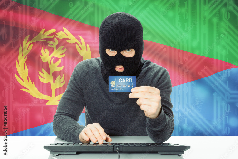 Concept of cybercrime with national flag on background - Eritrea Concept of cybercrime with national flag on background - Eritrea
