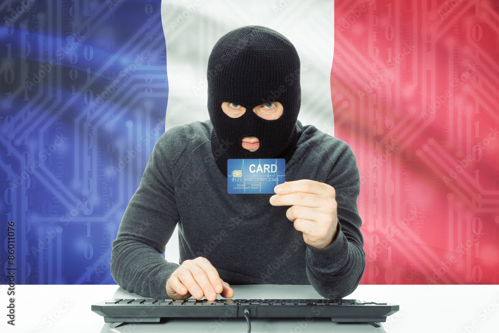 Concept of cybercrime with national flag on background - France Concept of cybercrime with national flag on background - France