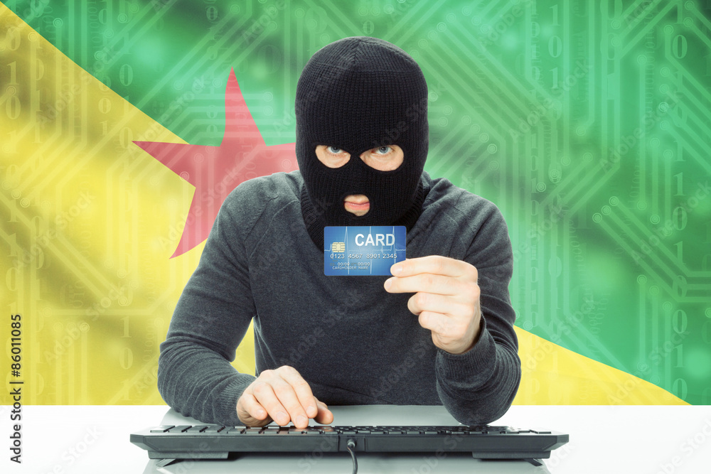 Concept of cybercrime with national flag on background - French Guiana Concept of cybercrime with national flag on background - French Guiana