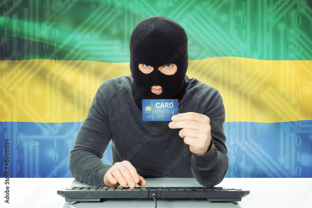 Concept of cybercrime with national flag on background - Gabon Concept of cybercrime with national flag on background - Gabon