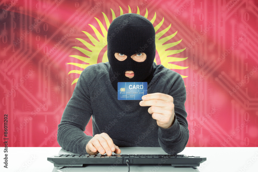 Concept of cybercrime with national flag on background - Kyrgyzstan Concept of cybercrime with national flag on background - Kyrgyzstan