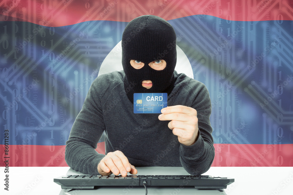 Concept of cybercrime with national flag on background - Laos Concept of cybercrime with national flag on background - Laos